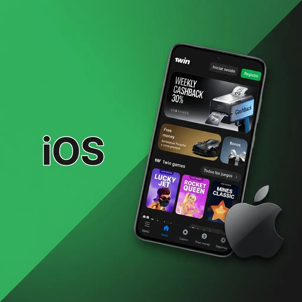 App de 1win para iOS en iPhone y iPad con iOS 12.0 o superior, descarga desde la App Store de Apple