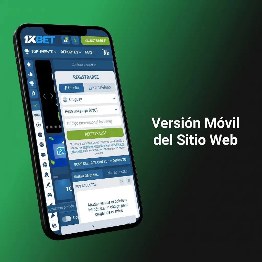 Versión móvil de 1xbet en smartphone con diseño adaptativo para apuestas deportivas y casino desde el navegador