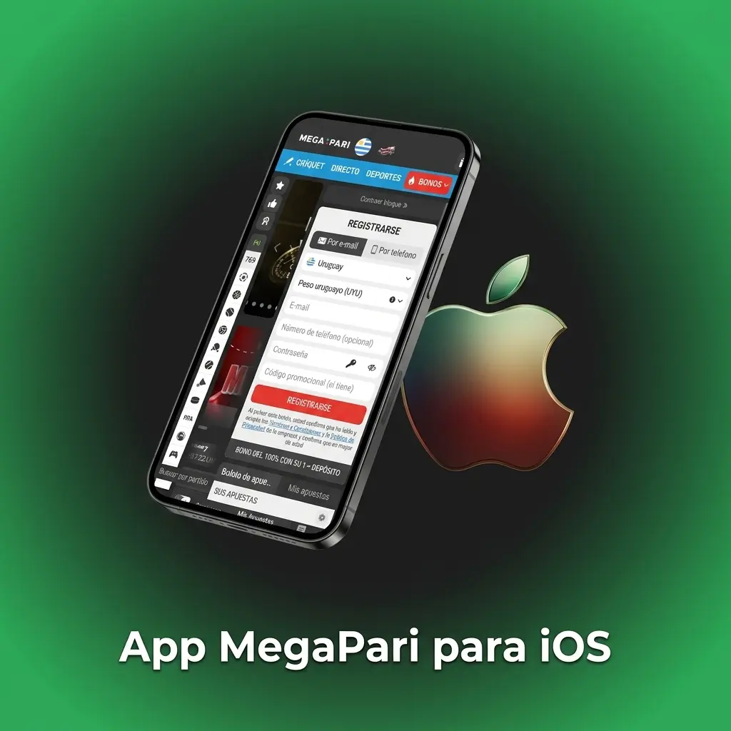 App MegaPari para iOS en iPhone con apuestas deportivas, casino en vivo y gestión de cuenta desde la App Store
