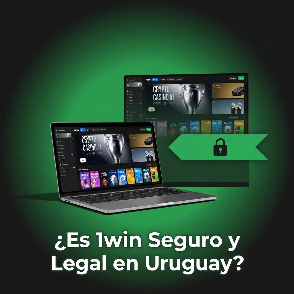 Logotipo de 1win con escudo de seguridad y texto sobre licencia Curaçao eGaming para usuarios en Uruguay