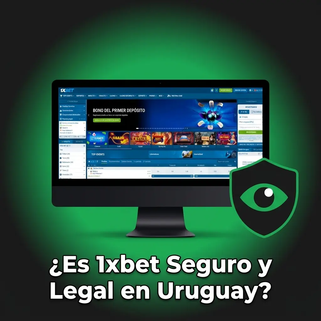 Logotipo de 1xbet con escudo de seguridad y texto sobre licencia de Curaçao para apostadores uruguayos