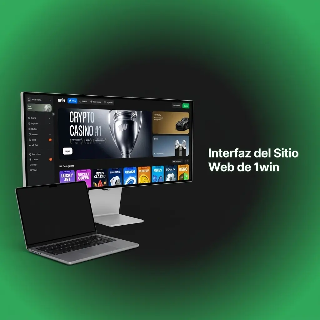 Interfaz oficial de 1win con barra de navegación para apuestas, casino, eSports y promociones en Uruguay