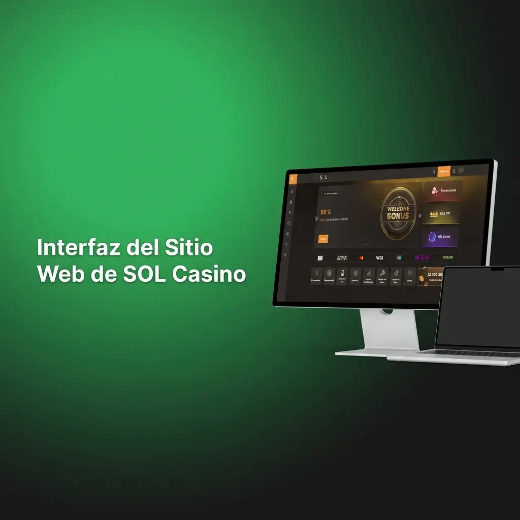 Interfaz oficial de SOL Casino con menú de deportes, casino en vivo, esports y opciones de configuración de cuenta