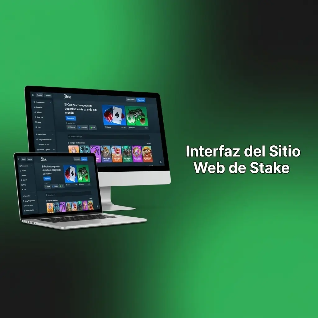 Interfaz del sitio web de Stake con barra de navegación superior y accesos a Casino, Deportes y eSports