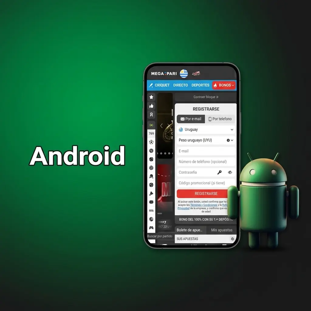 App MegaPari para Android descargando archivo APK en smartphone compatible con Android 5.0 o superior