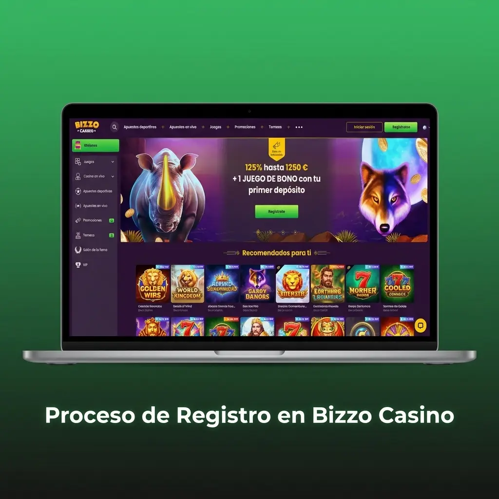Formulario de registro en Bizzo Casino Uruguay con campos de correo, contraseña y país de residencia
