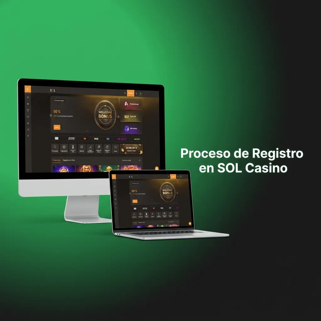 Pasos del proceso de registro en SOL Casino Uruguay con formulario web y bono de bienvenida del 500%
