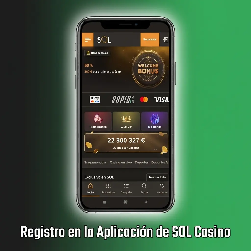 Registro en la app de SOL Casino en Uruguay: formulario rápido con bono de bienvenida del 500% hasta 27.000 UYU