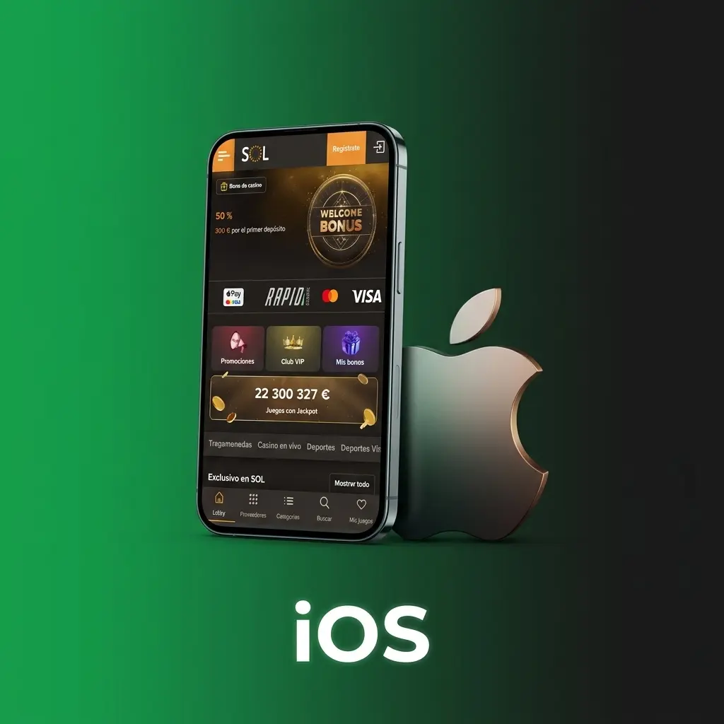 SOL Casino PWA en iPhone y iPad con iOS 13, acceso desde Safari sin descarga en App Store
