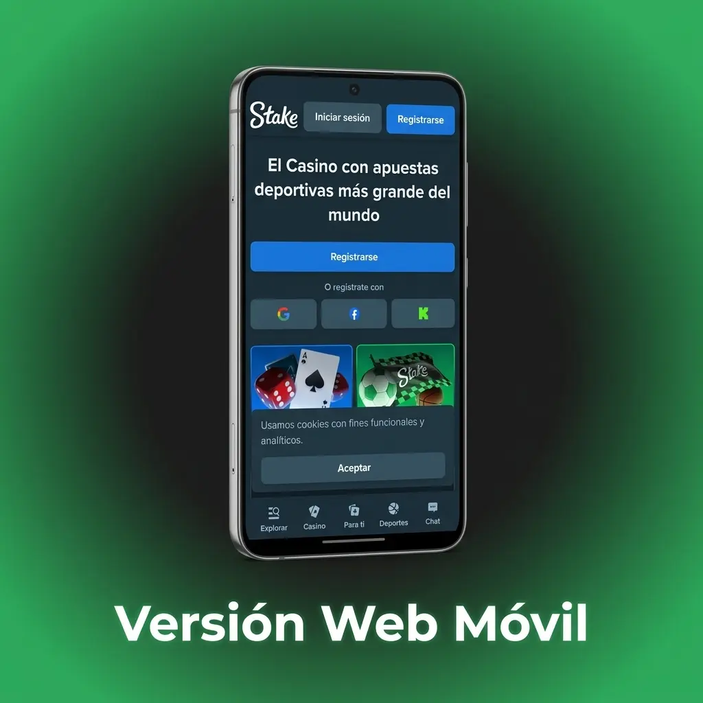 Versión web móvil de Stake accesible desde cualquier navegador en Android o iOS sin instalar aplicación
