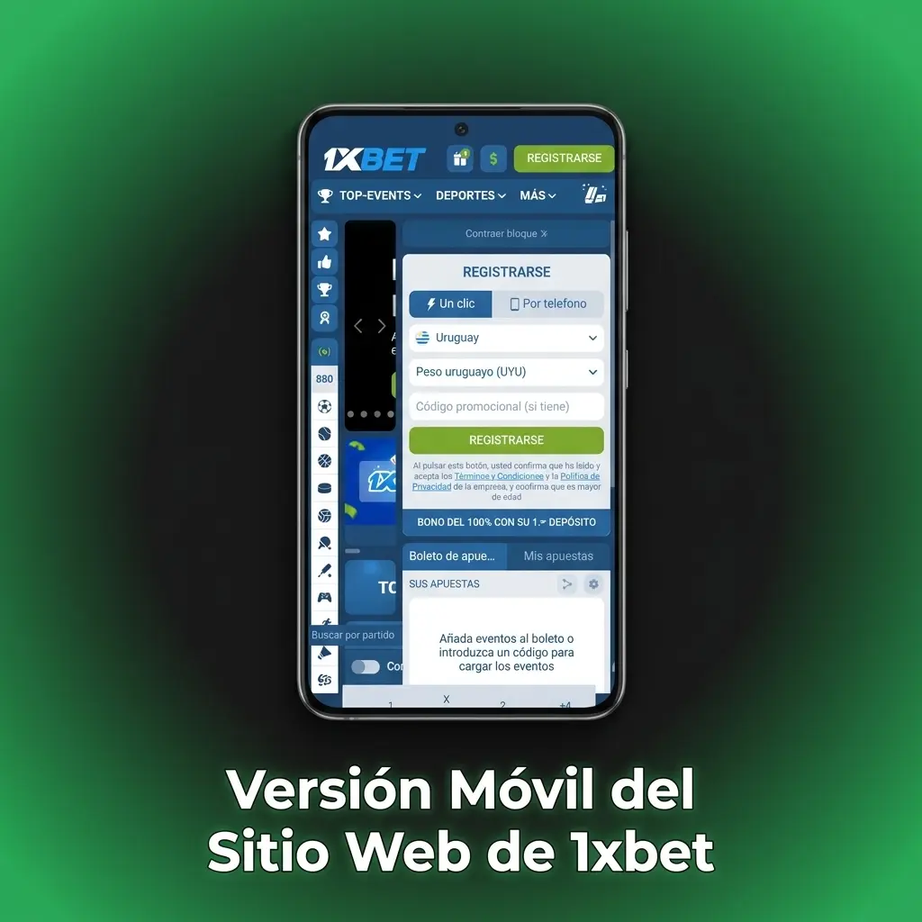 Versión móvil del sitio web de 1xbet accesible desde smartphone o tablet sin instalar aplicación