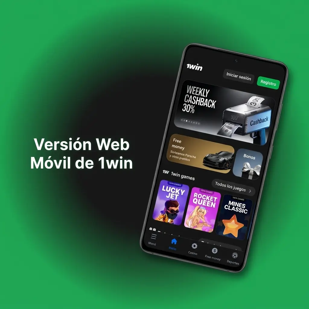 Comparación entre la app 1win y la versión web móvil en smartphone mostrando funciones disponibles